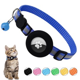 Ledeak Airtag Cat Collar with Bell, Reflective Cat Collar GPS AirTag Compatible, Cat Collar with Airtag Case and Safety Clasp, Cat Collar for Kittens and Cats (Blue)