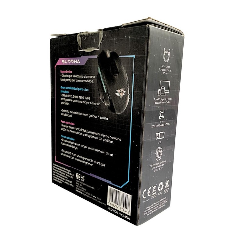 VORIC Mouse Gamer Buddha Luz Led, con Pesas Removibles y