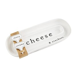 Mud Pie, White, Cheese Cracker Server Set, 5.5" x 15" 2.5" x 2.5", dish 5 1/2" x 15" | marker 2 1/2" x 2 1/2"