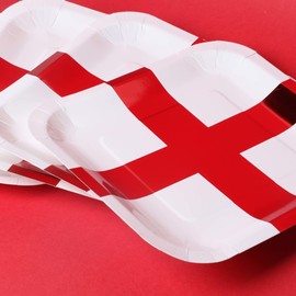 Sparkles Partyware England Flag Plates - Pack of 200 White Paper Plates with The St George's Cross - Perfect for Football Parties and Celebrating The World Cup