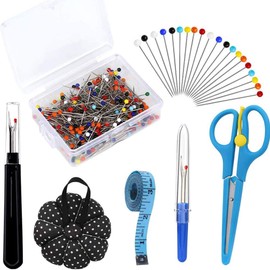 300 Pieces Multicolor Sewing Pins - 32mm Straight Quilting Pins Including Sewing Seam Ripper Scissors Pin Cushion and Soft Tape Measure for Dressmaking Jewelry Decoration