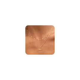Picuzzy Gold Layered Necklaces for Women, Dainty 14K Gold Chain Necklace Women Trendy Paperclip Chain Pearl Link Toggle Clasp Necklace Fashion Gold Christmas Jewelry for Women