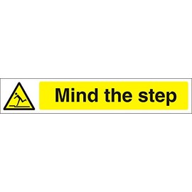 Seco Mind The Step Sign, 300mm x 50mm - 1mm Semi Rigid Plastic, yellow