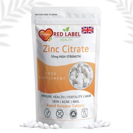 Zinc Citrate 50mg 120 Tablets (4 Months Supply) High Strength Supplement Immune Function, Fertility & Healthy Bones, Vision, Hair, Nails and Skin for Men & Women Vegan Made in The UK