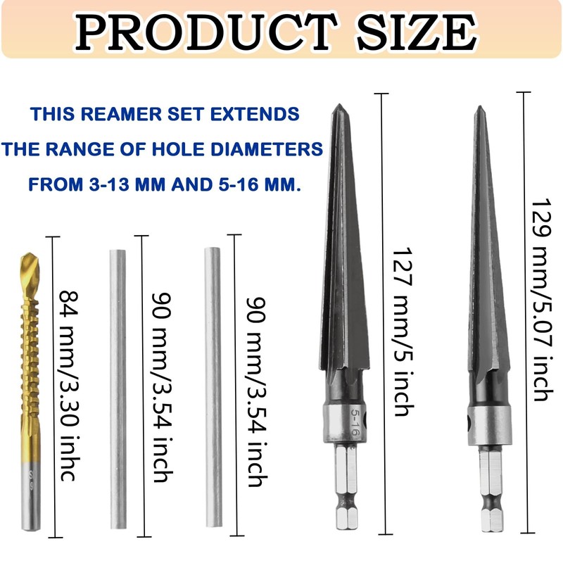 JONMON Tapered Reamer Set and Side Cutting Drill Bit, 3-13mm