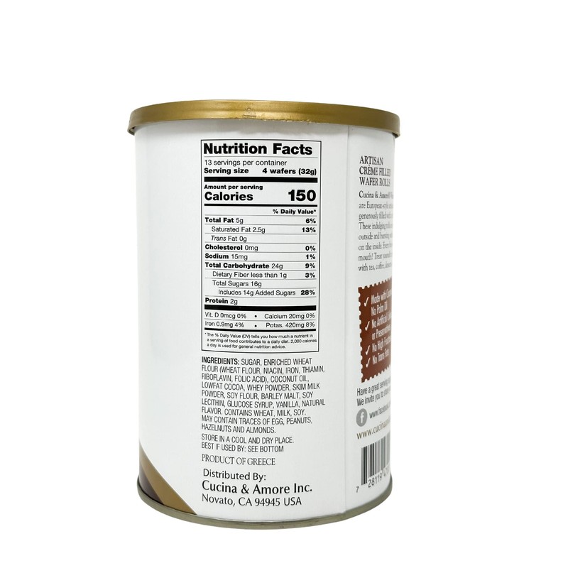 Cucina & Amore Crème-Filled Wafer Rolls, European Artisan Style, Made