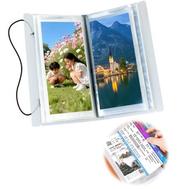Ticket Holder, 3.5 x 8.3 inches (9 x 21 cm), 40 Pages, Holds 80 Ticket File, Ticket Case, Receipt Holder, Postcard, Vertical, Clear File Storage, Road Station, Tickets, Long Sticker, Half Tickets