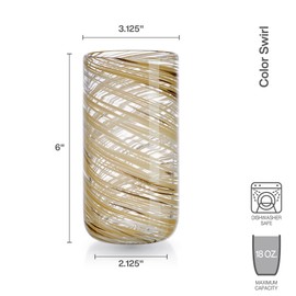 Mikasa Color Swirl Honey Set of 4 Highball Tall Beverage Drinking Glasses, 18 Ounce