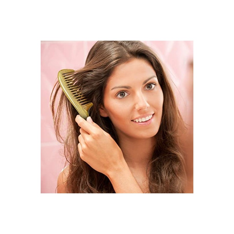 EQLEF Green sandalwood wide-tooth no static handmade comb (20cm)