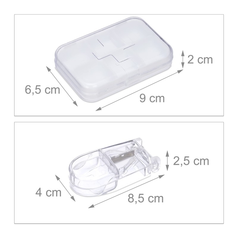 Set of 3 Relaxdays Pill Dispenser, 6 Compartments, Med Cutter,