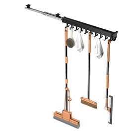 Inracity Pull-out Mop and Broom Holder with 20 Sliding Hooks, Slide Broom Closet Organizer Sliding Garage Storage Rack for Home Kitchen Wardrobe Closet Laundry Cupboard