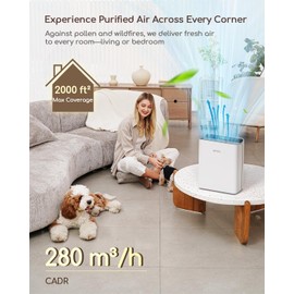 Afloia Air Purifier for Home Large Room Bedroom Up to 2000Ft² with PM2.5 Air Quality Monitor Smart Auto Mode, Washable Pre Filter Cleaner for Pet, Europa 2.0