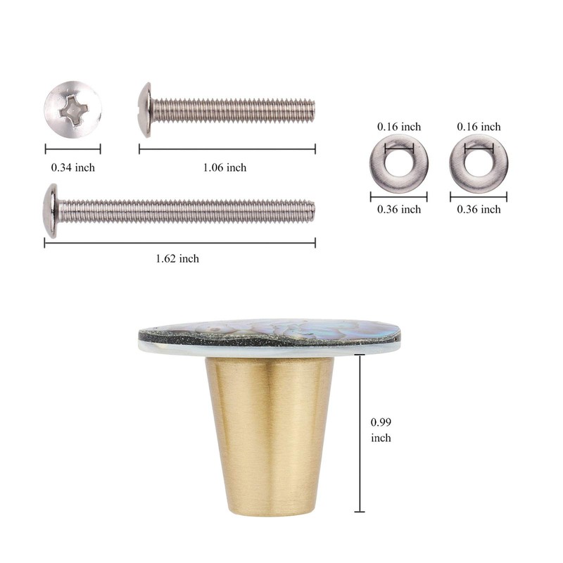 Amogeeli 4pcs Abalone Shell Brass Cabinet Knobs Set with Screws,