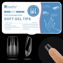 GazePlus Medium Square Fake Nail Tips，600 pcs Half Matte Pre-shaped False Nail Tips Set with 12 Sizes Full Cover Clear Soft Gel Nail Tips for Nail Extension Acrylic Nails Perfect for Home Nail Salon
