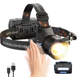 VOLISABER Headlamp Rechargeable LED 1000 Lumens Motion Sensor Head Lamp, Super Bright with 13 Modes Zoomable Waterproof 90° Adjustable High Power Long Runtime Head Light for Adults, Camping, Hiking