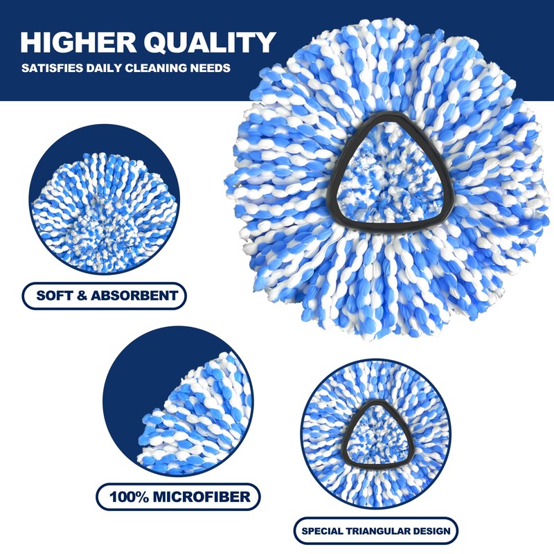 Spin Mop Head Refill for RinseClean 2-Tanks System, 6Pcs Rotating