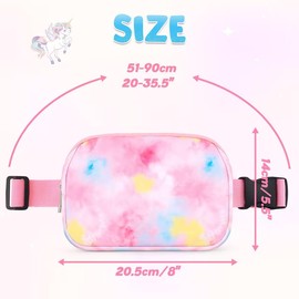 Kids Belt Bag Fanny Pack - Tie Dye Girls Crossbody Bag Waist Bag Purse for Girls with Adjustable Waistband 20-35.5 Inch Multiple Compartments Waist Bag Girls Sports Bag Child Runner Bag Gift