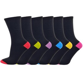 SUFFUSE Ladies Black Cotton Socks with Colourful Heel & Toe Heart, Dot & Floral Patterns Women’s Socks Multipack, Size 4-7 (UK, Numeric, 4, 8, Regular, Regular, Color Heel & Toe)