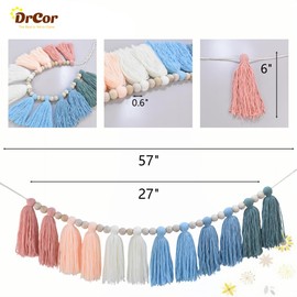 DrCor Coastal Tassel Garland Pink Green Wall Hanging for Nursery Classroom Decor, Baby Shower Backdrop, Birthday Party Decoration, Gender Reveal Photography Props