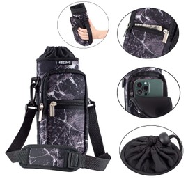 Kbsing Water Bottle Carrier Holder Sling Bag Sleeve 25oz 32oz Crossbody Water Bottle Case Cover with Strap Pockets for Men/Women Boys Girls Walking Hiking Camping School (32 oz, BS32-02)