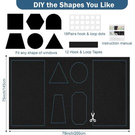 Blackout Blinds Stick On, 100% Blackout Blind Curtain for Window, 420D Fabric Portable Blackout Shades Film for Bedroom, Cut to Any Size, Black Out Blinds for Baby Travel Temporary, 200x145cm