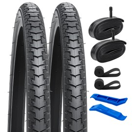 YUNSCM 2-PCS 24x1 3/8 (37-540) Bike Tires and 24" Heavy Duty Bike Tubes Shrader Valve with 2 Rim Strips Compatible with 24 x 1 3/8 24X1 3-8 Road Bike Bicycle Wheelchair Tires and Tubes (Y-778)