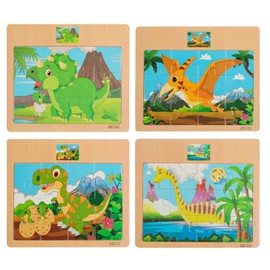 CCLIFE Wooden Jigsaw Puzzles Set for Kids 2-5 Years 12 Piece Colorful Wooden Educational Dinosaur Puzzles (4 Puzzles)