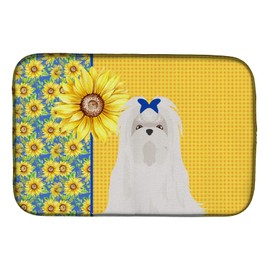 Caroline's Treasures WDK5443DDM Summer Sunflowers Maltese Dish Drying Mat Absorbent Dish Drying Mat Pad for Kitchen Counter Dish Drainer Mat for Countertop, 14 x 21", Multicolor