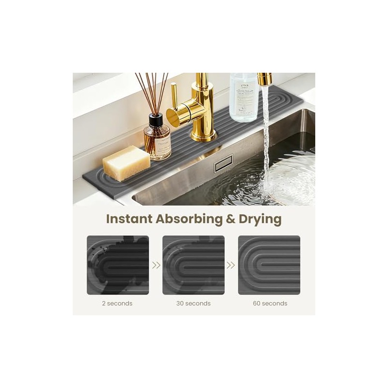 Faucet Mat for Kitchen Sink -Diatomite Stone Drying Mat for