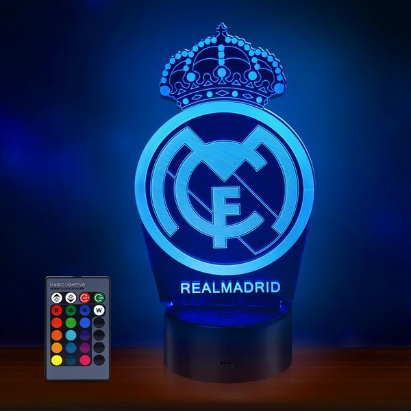 Real Madrid 3D Lamp Gift, Real Madrid Football Lamp, 16 Colours of Lighting and Remote Control, Gifts for Children Footballers