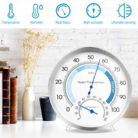 Hygrometer Analogue, Thermometer Hygrometer Indoor Analogue, 2-in-1 Room Thermometer and Moisture Meter Made of Brushed Stainless Steel, Room Thermometer and Hydrometer for Comfortable Room