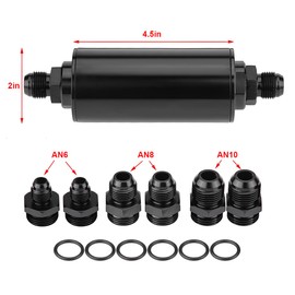 AUCELI 50mm Inline Gas Fuel Filter, Air Filter with 6AN 8AN 10AN Adapter, Aluminum Cleanable Fuel/Gas/Petrol Filter Adapter Fittings, Universal Vehicle Accessories for Car, SUV, Truck