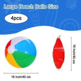Beach Balls, 16 Inch Inflatable Beach Balls Bulk, 4 Pack Rainbow Color Pool Toys for Swimming, Pool Floats Beach Toys Ball for Summer Beach Water Games Luau Birthday Decorations Party Favors Supplies
