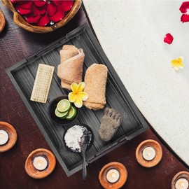 Ottoman Tray | Coffee Table Tray Decorative, Serving Tray with Handles - 17x13 Inch Wood Tray for Coffee Table Tray - with 4 Wooden Coasters -Tray for Ottoman, Breakfast