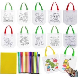 65 Pack Graffiti Goodie Bags for Kids Birthday Party Favors Art Class- Color Your Own Tote Bag,Eco Reusable Coloring Carnival Animal Art Party Goodie Bags(40 Bags +24 Color pens +1 pad)