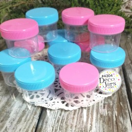 DecoJars 12 Jars Food Containers Hobby Crafts Pink Blue Caps 1 ounce #4304 USA DecoJars