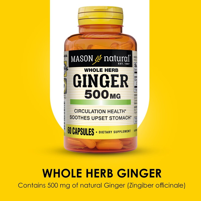 MASON NATURAL Whole Herb Ginger 500 mg, 2 Month Supply,