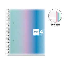 Miquelrius - A5 Notebook, Polypropylene Cover, A5 Notebook with 120 Micro Perforated Sheets, Squared Notebook with 4 Colours to Organise Extra Opaque Paper 70 g/m², 2 Holes for