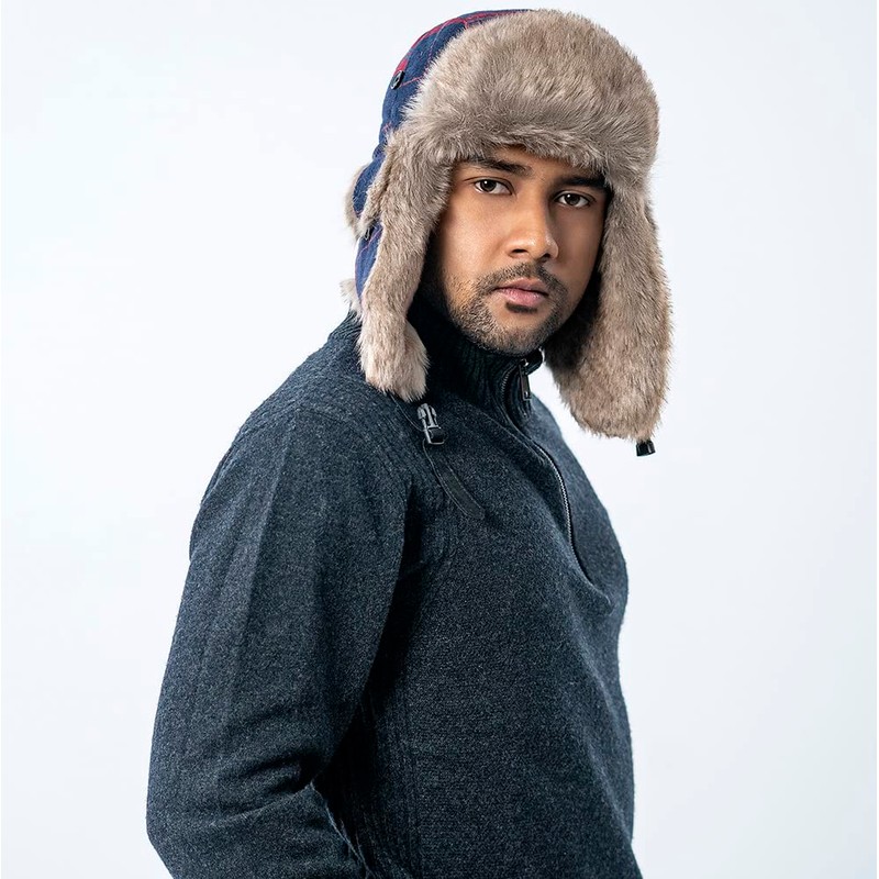 Winter Trapper Hat,Warm Faux Fur Aviator Hat(RedBlue,S/M)