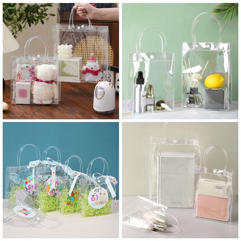5 PCS Clear Gift Bags with Handle, Reusable PVC Gift