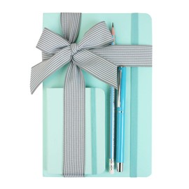 Emartbuy Cool Stationery Unique Gift Set with Pastel A5 and A7 Notebook Journal Gel Pen Pencil in Ribbon - Blue