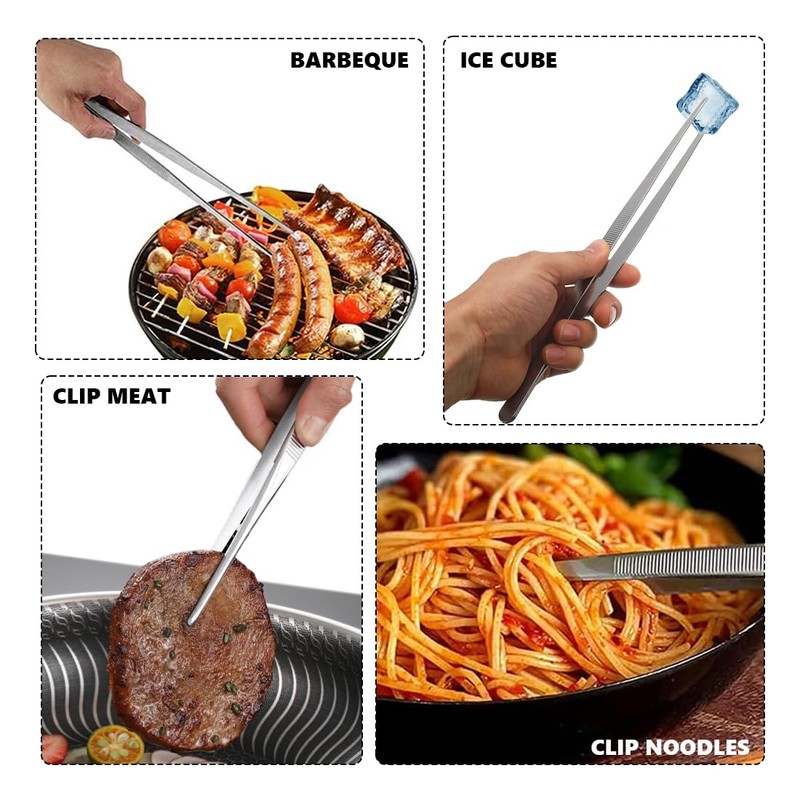 QIBZI Kitchen Tongs, Pack of 2 Stainless Steel Tongs, Thickened