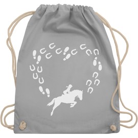 Shirtracer - Gym Bag Backpack - Horses - Bags - Rider and Horse Heart, 2 Light Grey