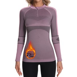 ATTRACO Women's Thermal Underwear Tops Mock Neck Long Sleeve Thermal Shirts Ski Base Layer Top Purple L