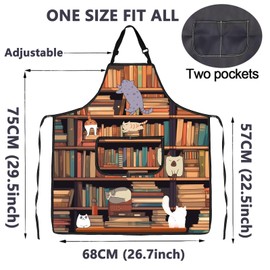 CMNIM Books And Cats Apron Book Apron with Pocket Book Lover Gift for Bookworm Reader Librarian Apron Bookish Kitchen Cooking Apron (Books And Cats Apron)
