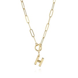 Jukoclut Paperclip Chain Toggle Clasp Initial Pendant Letter Necklaces for Women Gold Plated H