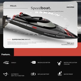 Ssccgym Remote Control Speed RC Brushless Boat WL916 2.4G 55km/h Under Motor RC Submarine with LED ights for Hobbies Adults Boys Favor