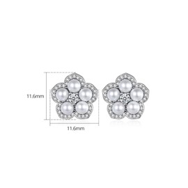 ankbrats Pearl Earrings Stud 925 Silver Women, Freshwater Pearls Plum Blossom Stud Earrings with Cubic Zircon, Hypoallergenic Earrings for Women Girls Christmas, Sterling Silver