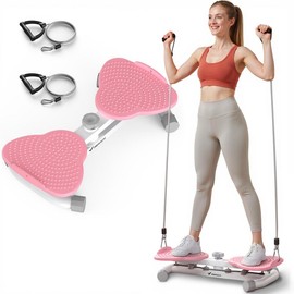 MERACH Waist Twist Machine Slim Waist and Toned Abs Waist Twister Can Stand with Feet Apart Double Non-slip No Noise Use Exercise Equipment Abdominal Roller Workout:_White&Pink