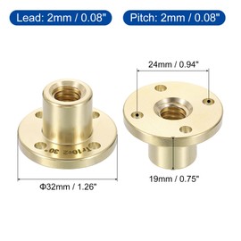 sourcing map 1 Pcs Tr10x2 Lead Screw Brass Nut, Trapezoidal Nut Linear Screw Acme Thread Screw Replacing Brass Nut (2mm Pitch, 1 Start, 2mm Lead) for 3D Printer Accessories